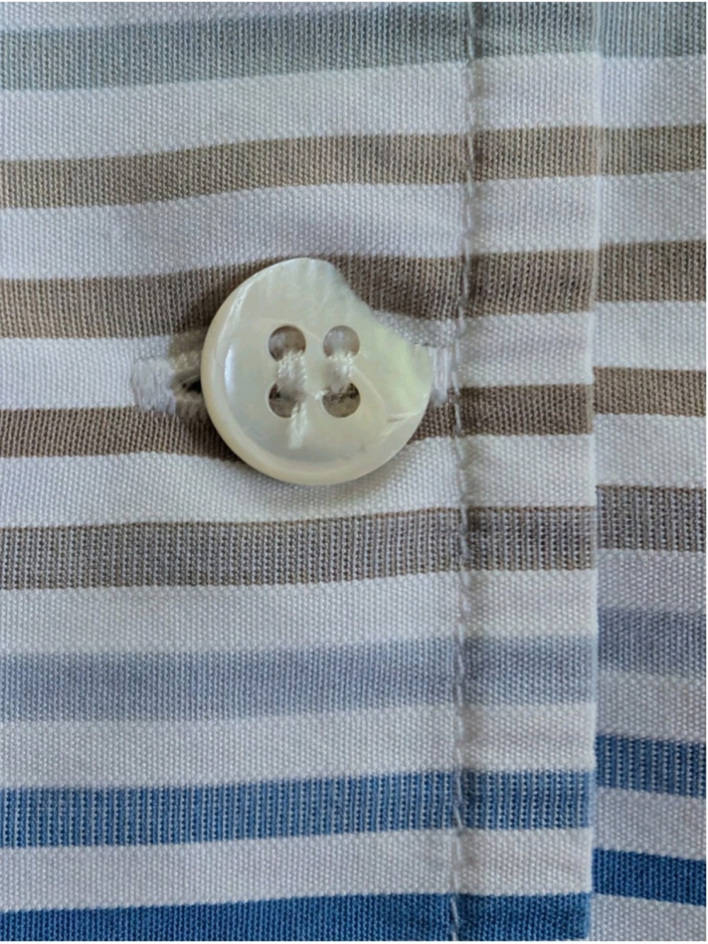 Faconnable Women's Cotton Button Up Shirt White Blue Brown Stripes Size 4 - Picture 11 of 12